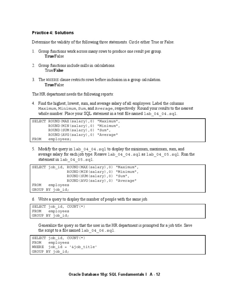 SQL Fundamentals I Solutions 04 | PDF | Sql | Data Management