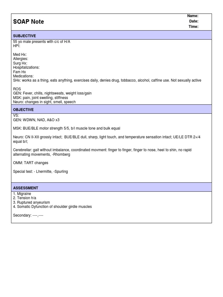 Soap Note Head Ache