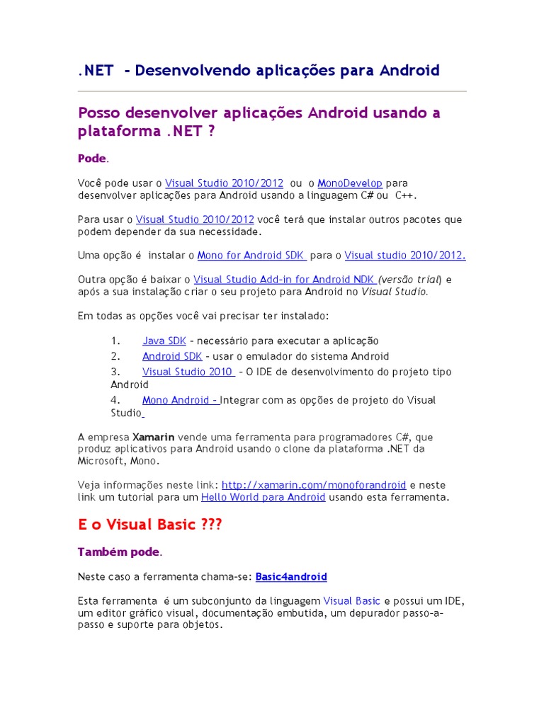 Desenvolvimento Android com .NET e Visual Basic | PDF | Android ...