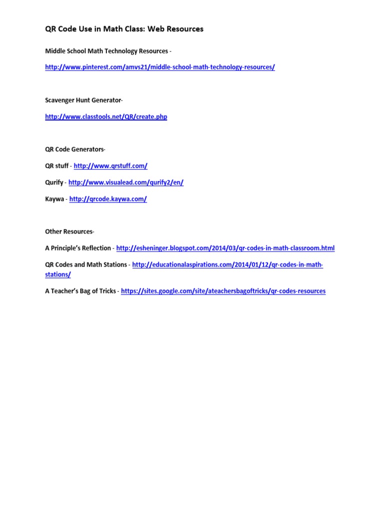 QR Code Resources for Math Class | PDF