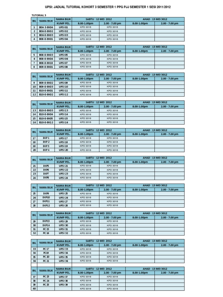 1.jadual Tutorial | PDF | Sports & Recreation | Home & Garden