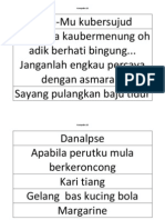 Pada-Mu Kubersujud Mengapa Kaubermenung Oh Adik Berhati Bingung... Janganlah Engkau Percaya Dengan Asmara... Sayang Pulangkan Baju Tidur