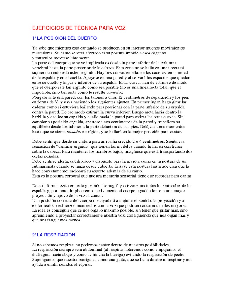 Ejercicios de Técnica para Voz | PDF | Respiración | Vocal