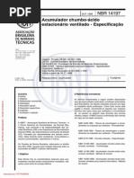 NBR 14197 - 1998 - Acumulador chumbo-ácido estacionário ventilado - Especificação