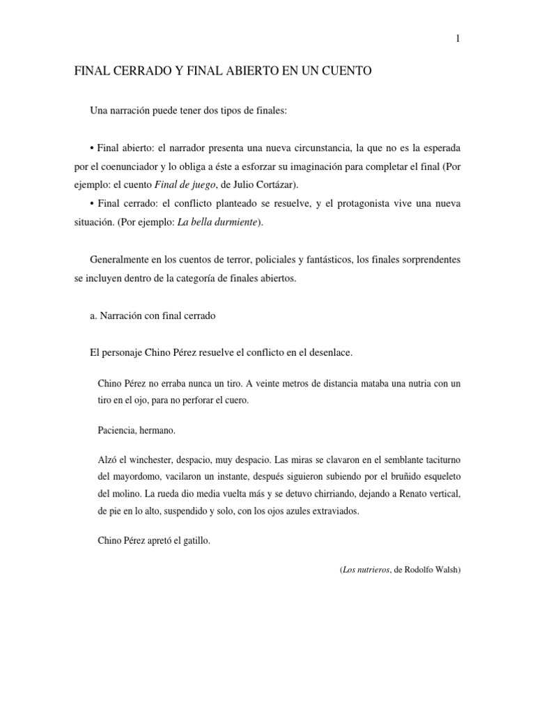 Final Cerrado y Final Abierto en Un Cuento - PDF Patricia Tarallo | PDF