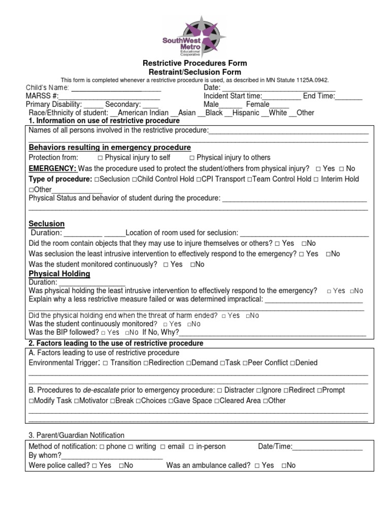 Restrictive Procedures Form 2013-Draft | PDF | Career & Growth