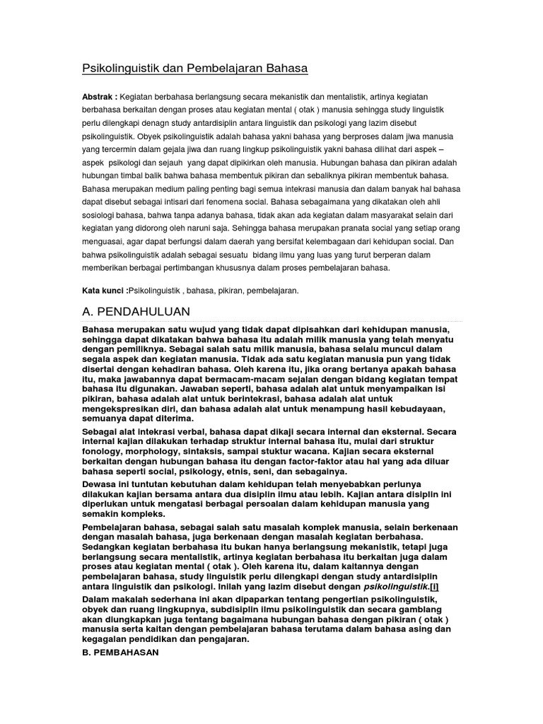 Psikolinguistik Dan Pembelajaran Bahasa
