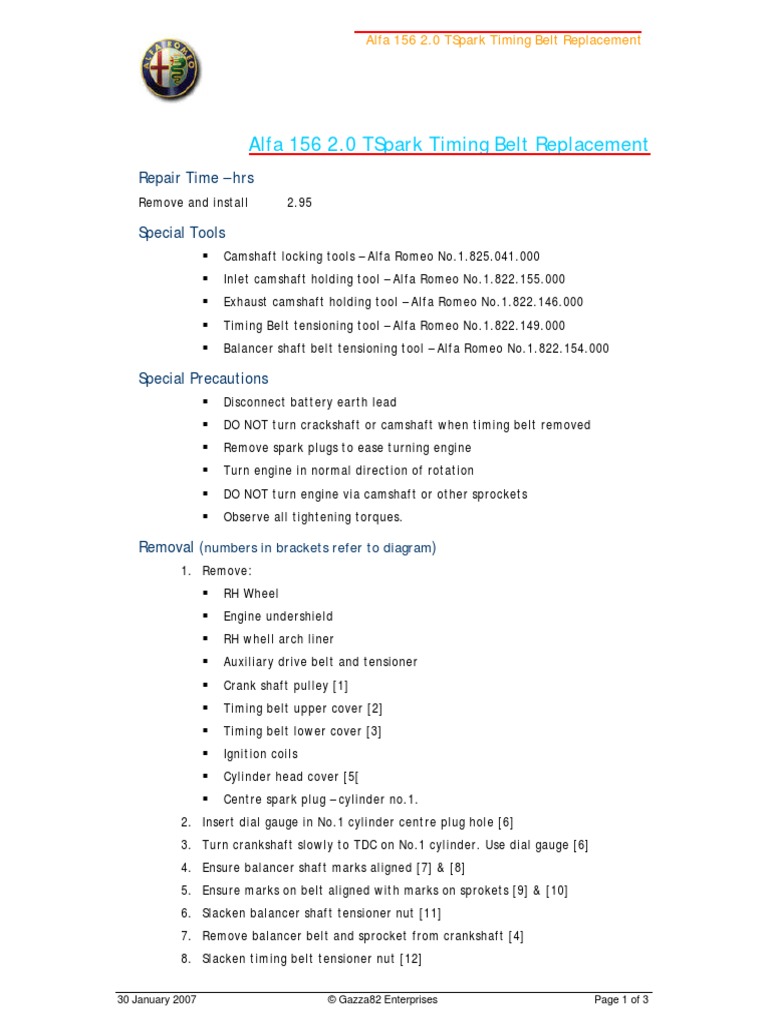 Alfa Romeo TSpark Timing Belt Replacement | Belt (Mechanical) | Nut  (Hardware)
