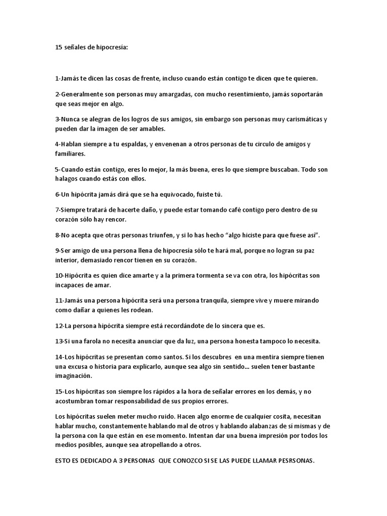 15 Señales de Hipocresía en Personas | PDF | Relaciones personales, crianza  y desarrollo personal | Salud y bienestar, image size:768x1024