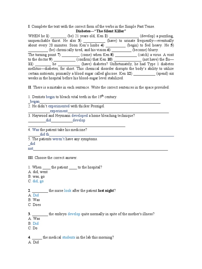 Simple Past Tense Practice Exercises | PDF | Wellness | Science ...