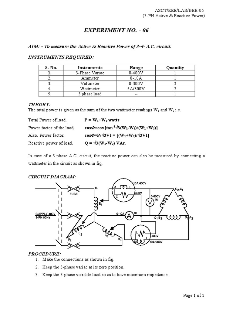 Measure Active & Reactive Power in 3-Φ | PDF