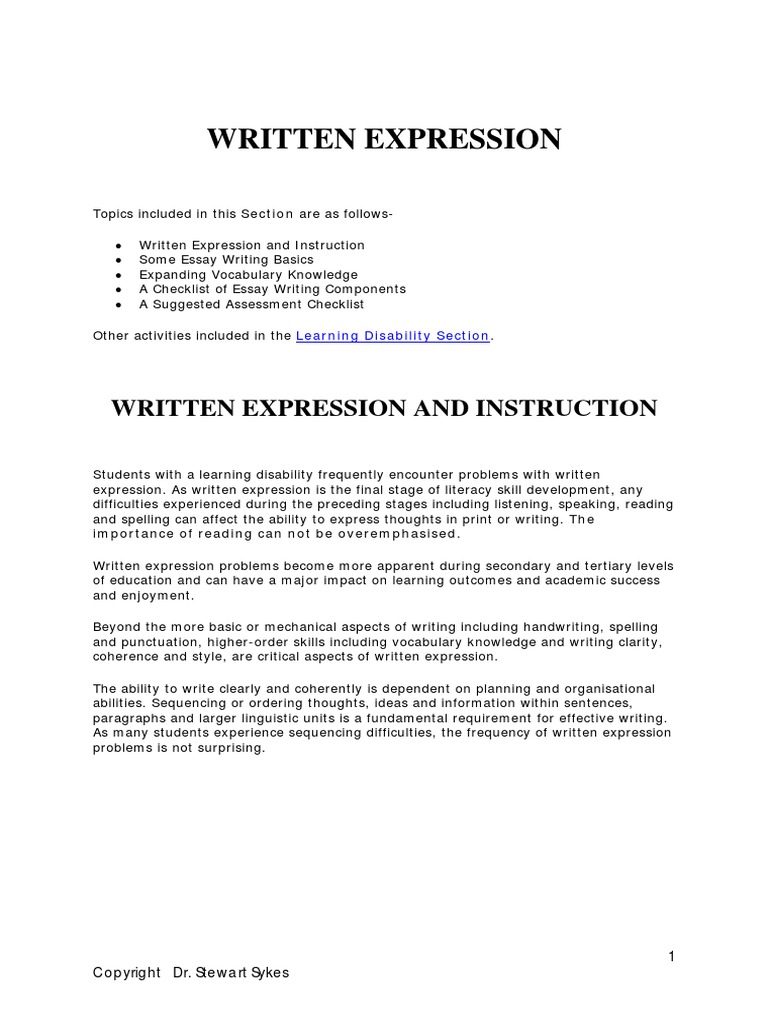 Written Expression | PDF | Paragraph | Essays