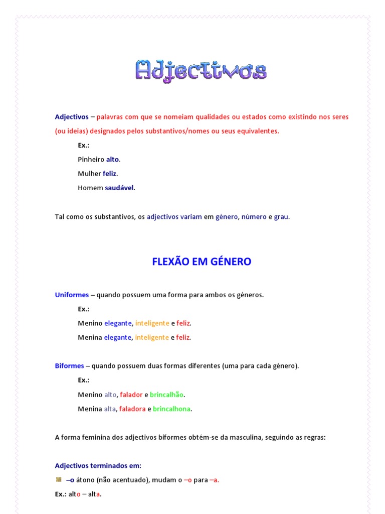 adjectivo-flexao-em-genero-numero-e-grau_FInf _A1_ | Adjetivo | Advérbio