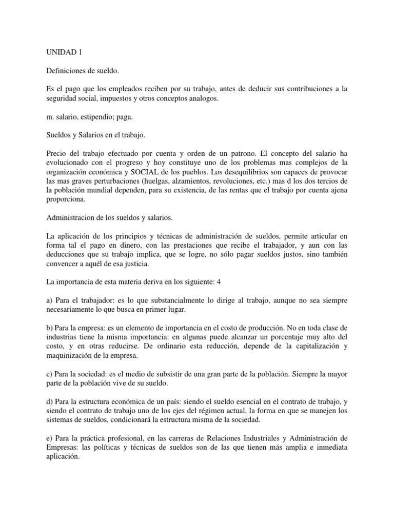 Definición y Clases de Sueldo | PDF | Salario | Derecho laboral