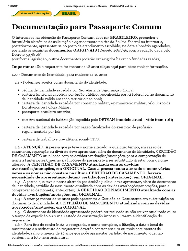 Documentação para Passaporte Comum - Portal Da Polícia Federal | PDF ...