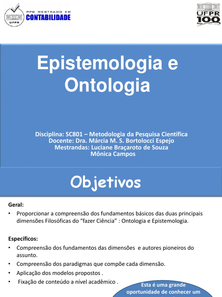 Epistemologia e Ontologia Ciência Conhecimento