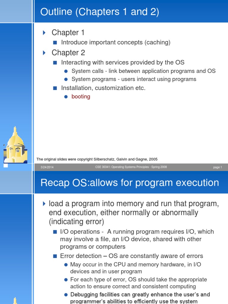 Outline (Chapters 1 and 2) : Introduce Important Concepts (Caching ...