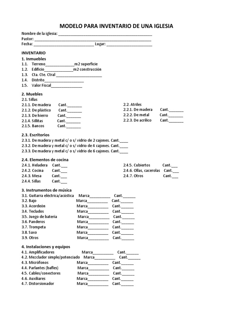 Modelo de Inventario para Iglesias | PDF