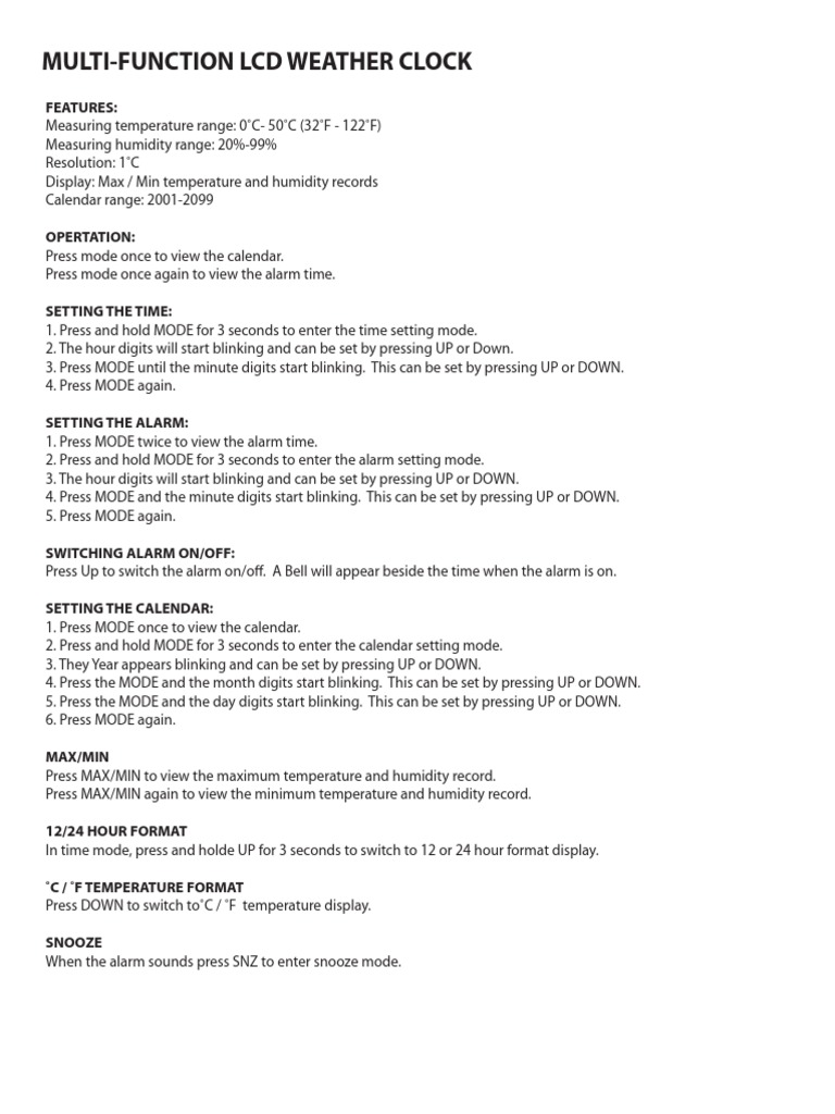 Ultronic Clock CL266_instructions