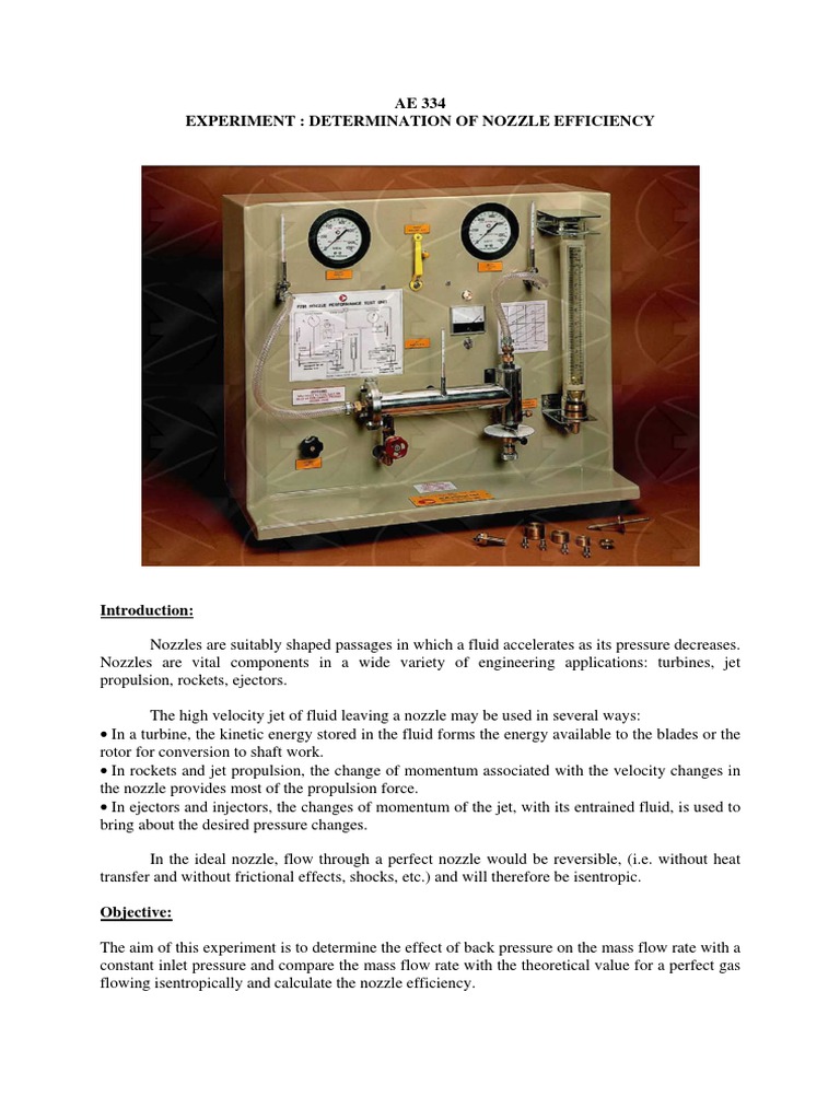 Nozzle Efficiency Determination Experiment | PDF | Nozzle | Jet Engine