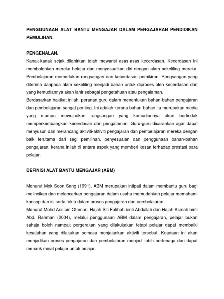 Penggunaan Alat Bantu Mengajar Dalam Pengajaran Pendidikan Pemulihan Pdf