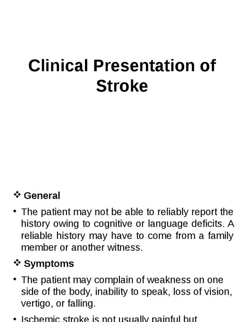 clinical presentation of a stroke