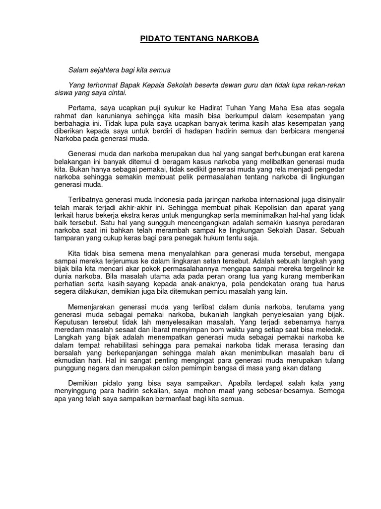 Teks Pidato Singkat Dengan Tema Narkoba Terbaru Kumpulan Referensi Teks Pidato