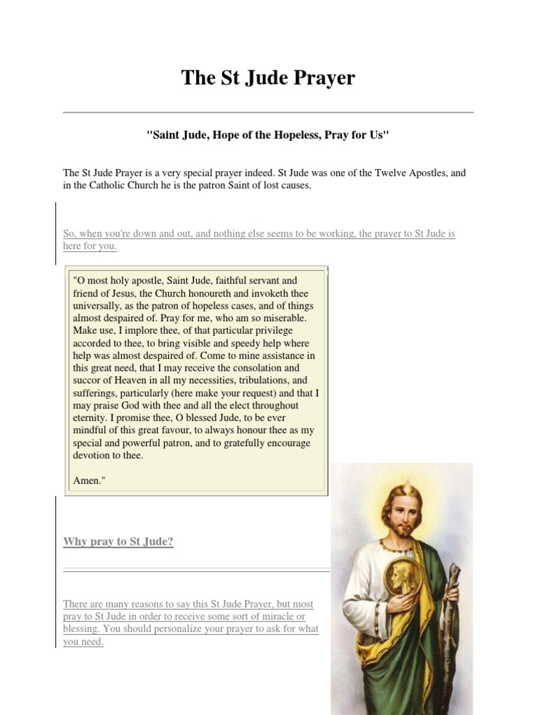 The ST Jude Prayer PDF Prayer Religious Belief And Doctrine