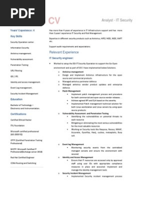 Analyst IT Security Sample Resume