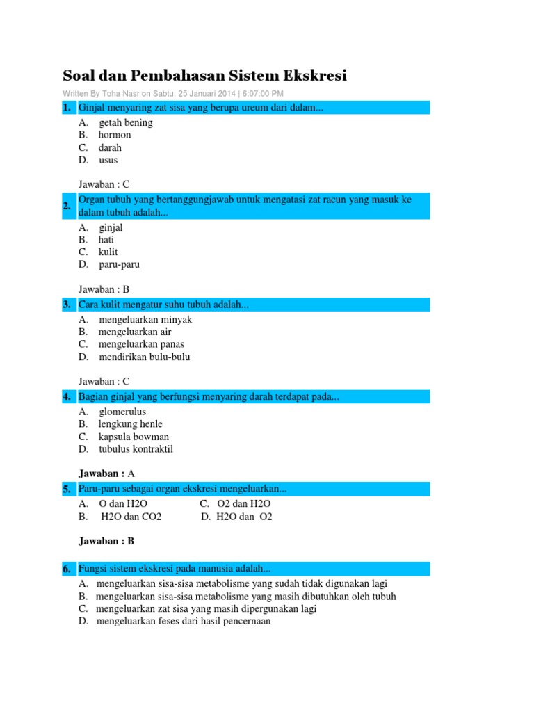 Soal Dan Pembahasan Sistem Ekskresi Pada Manusia Pdf