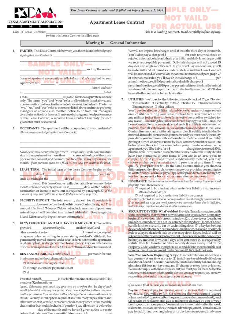 Texas Apartment Association Lease PDF Lease Eviction