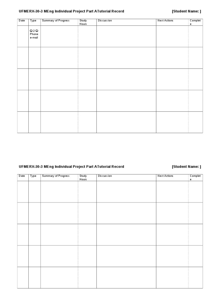 MEng Project Tutorial Record Template | PDF | Technology & Engineering
