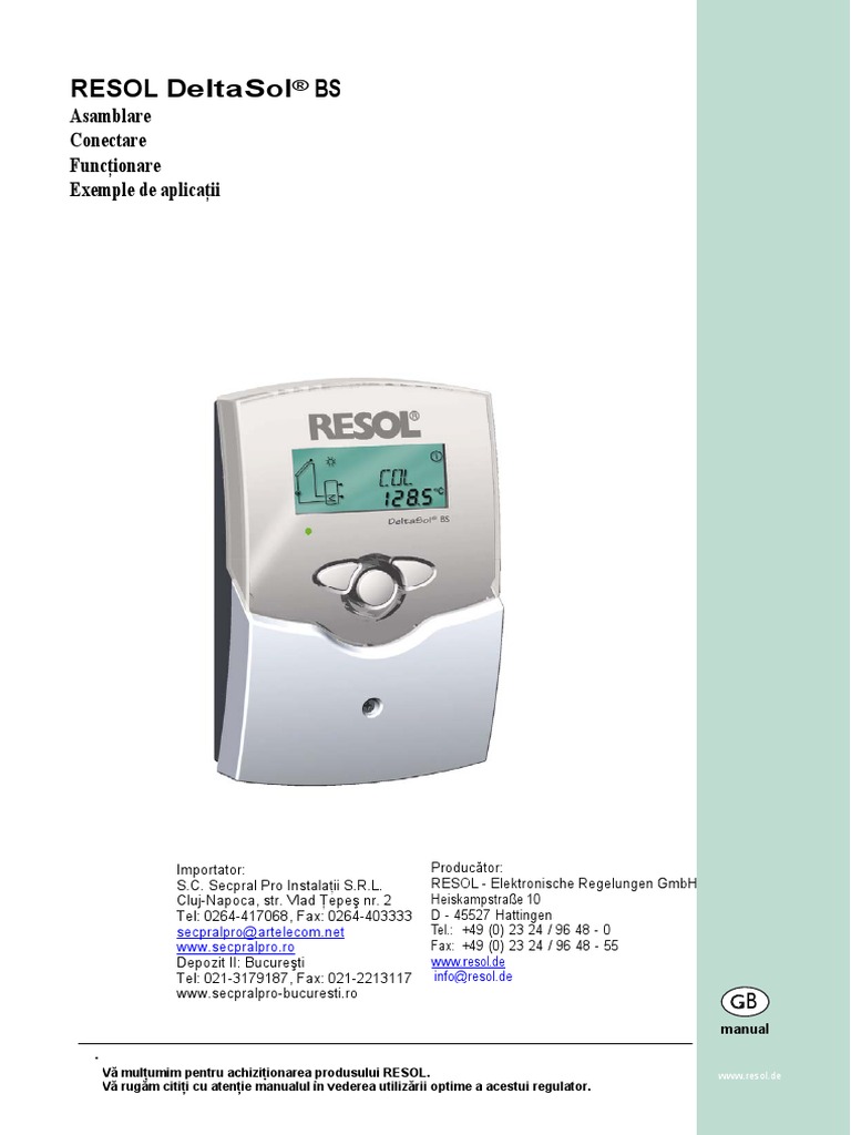Carte Tehnica Regulator Solar Resol Deltasol Bs | PDF