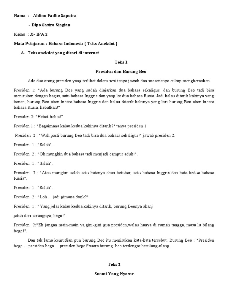 Contoh Teks Anekdot Dalam Bahasa Inggris Terkait Teks