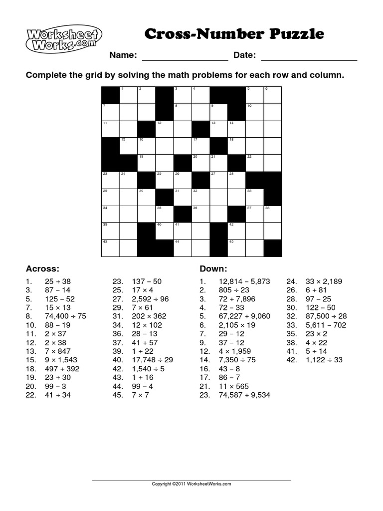 Uncategorized Worksheet Works.com worksheetworks cross number puzzle 1 puzzles single player games