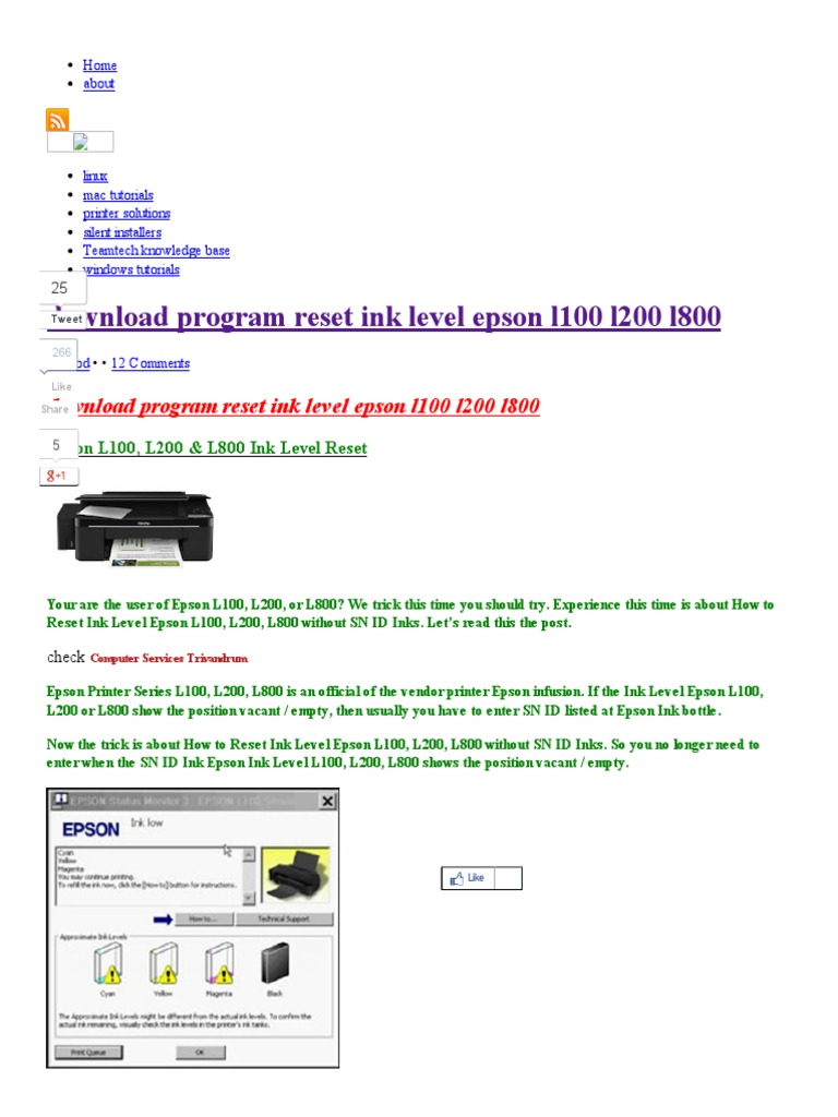Program Reset Ink Level Epson l100 l200 l800 - Teamtech | PDF | Printer ...