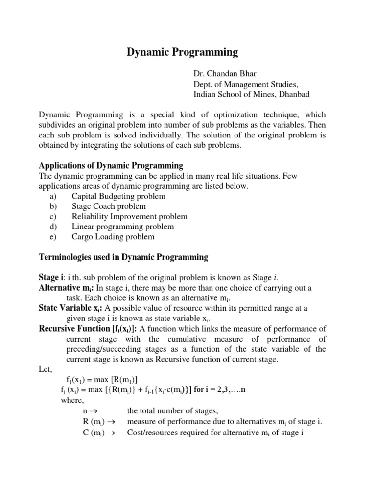 Dynamic Programming Presentation | PDF | Dynamic Programming ...