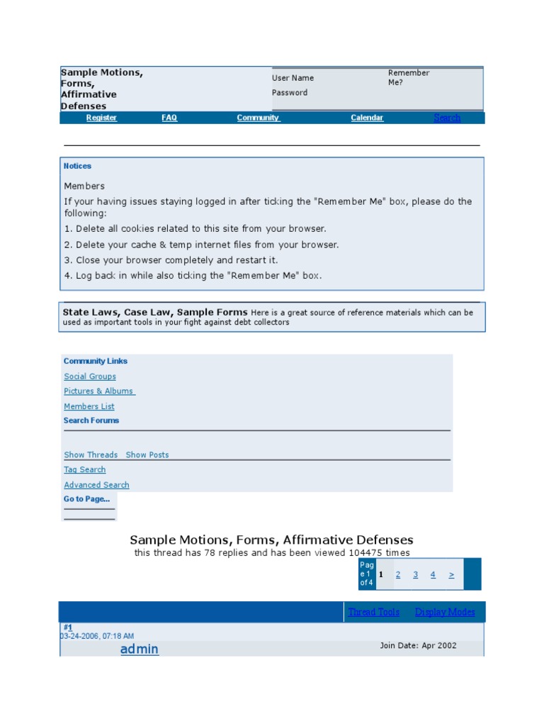 Sample Motions, Forms, and Affirmative Defenses for Challenging Debt