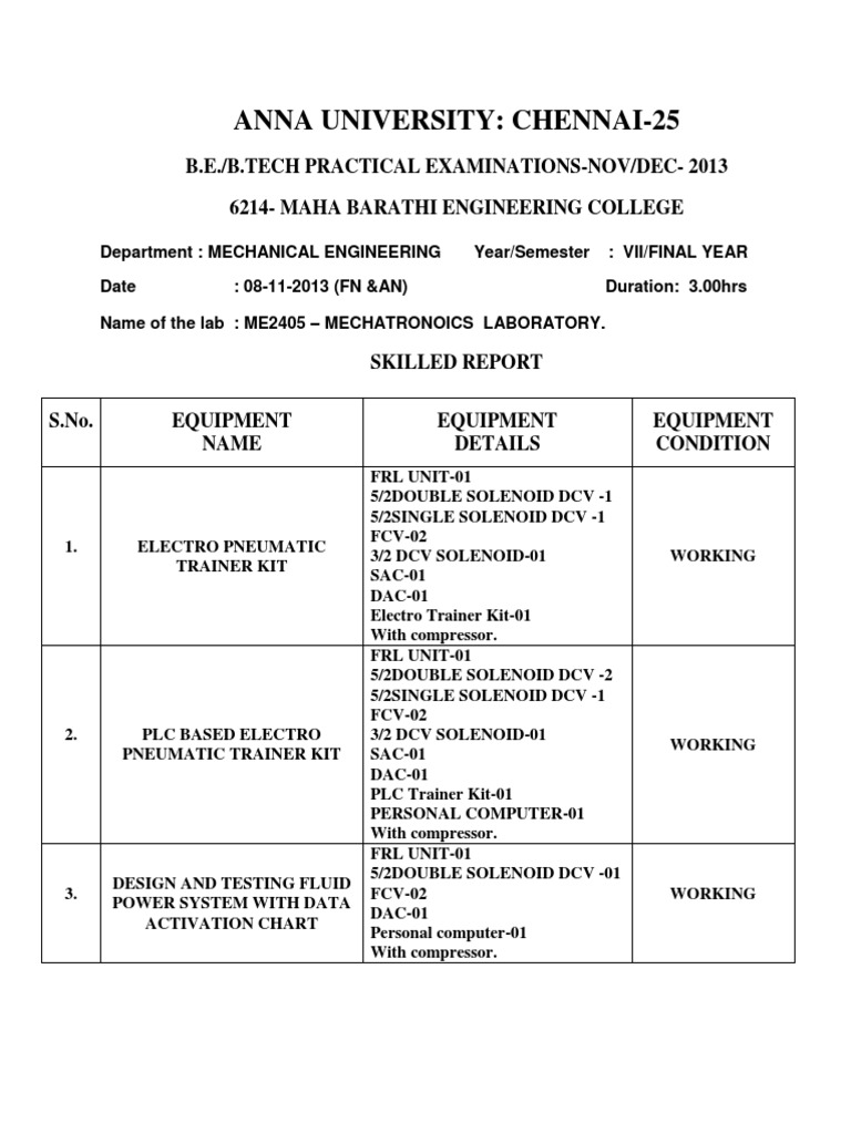 Mechatronics Lab Equipment Report | PDF | Technology & Engineering