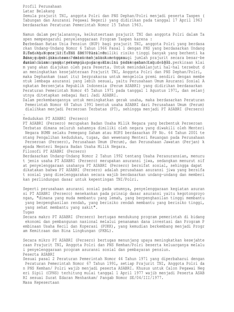 Sejarah dan Peran PT ASABRI (Persero) | PDF