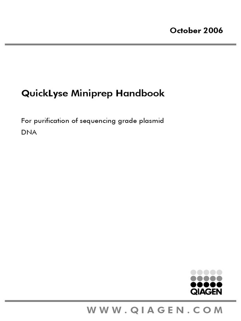 En QuickLyse Miniprep Handbook PDF Qiagen Plasmid