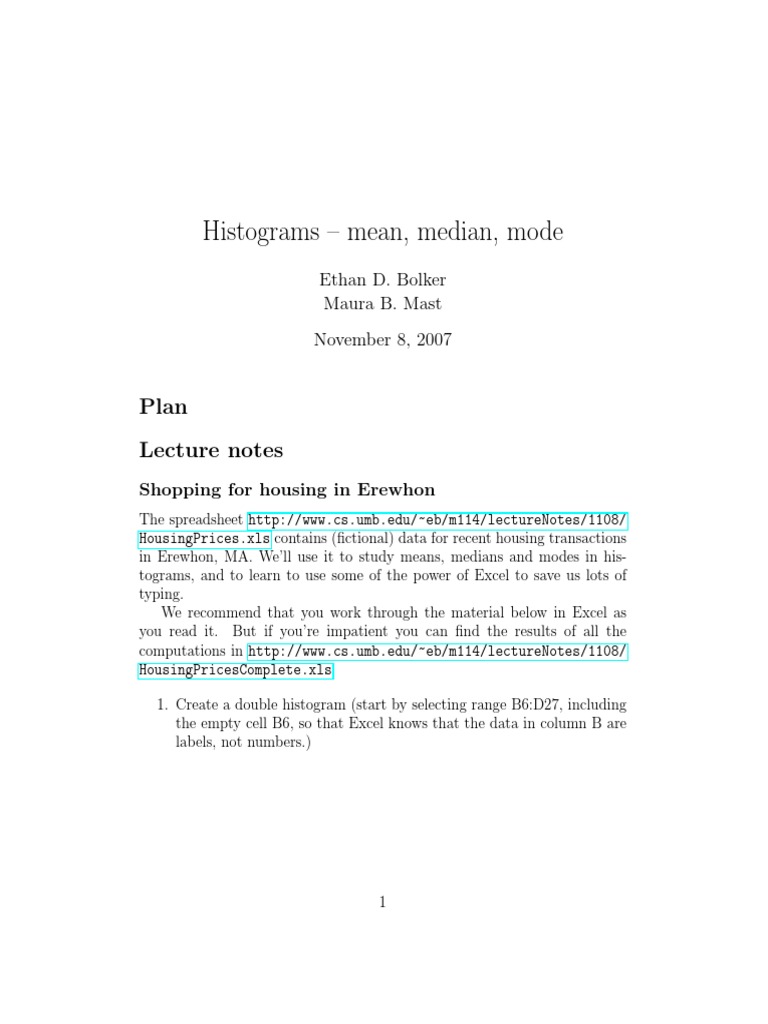 Note On Histogram Mean, Median, Mode | PDF | Mode (Statistics ...