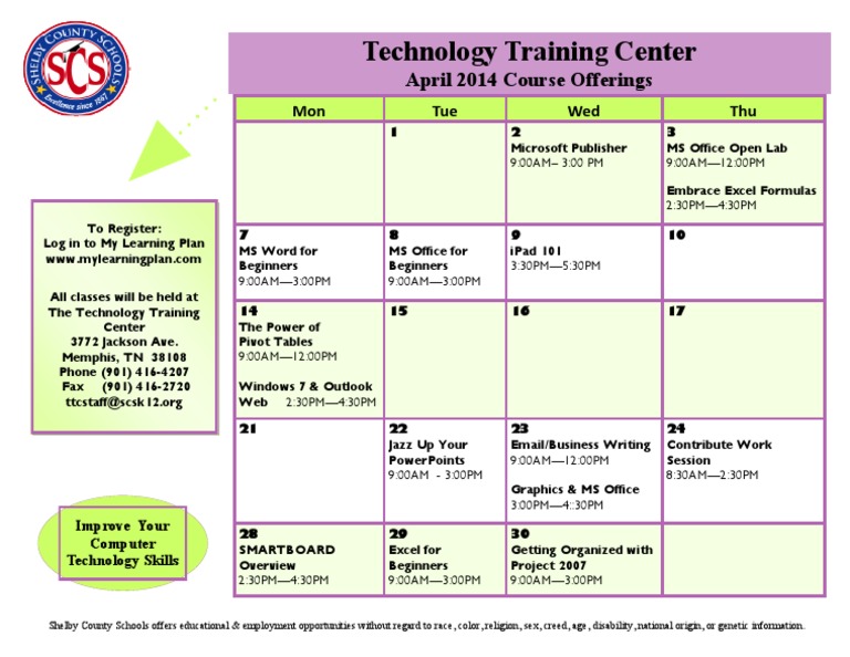 April 2014 Computer Classes Schedule | PDF | Career & Growth | Art