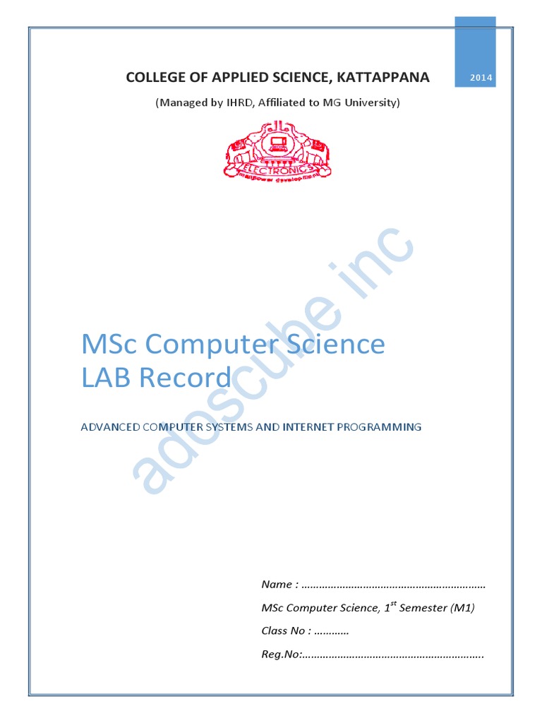 MSC Computer Science Lab Record: College of Applied Science, Kattappana ...