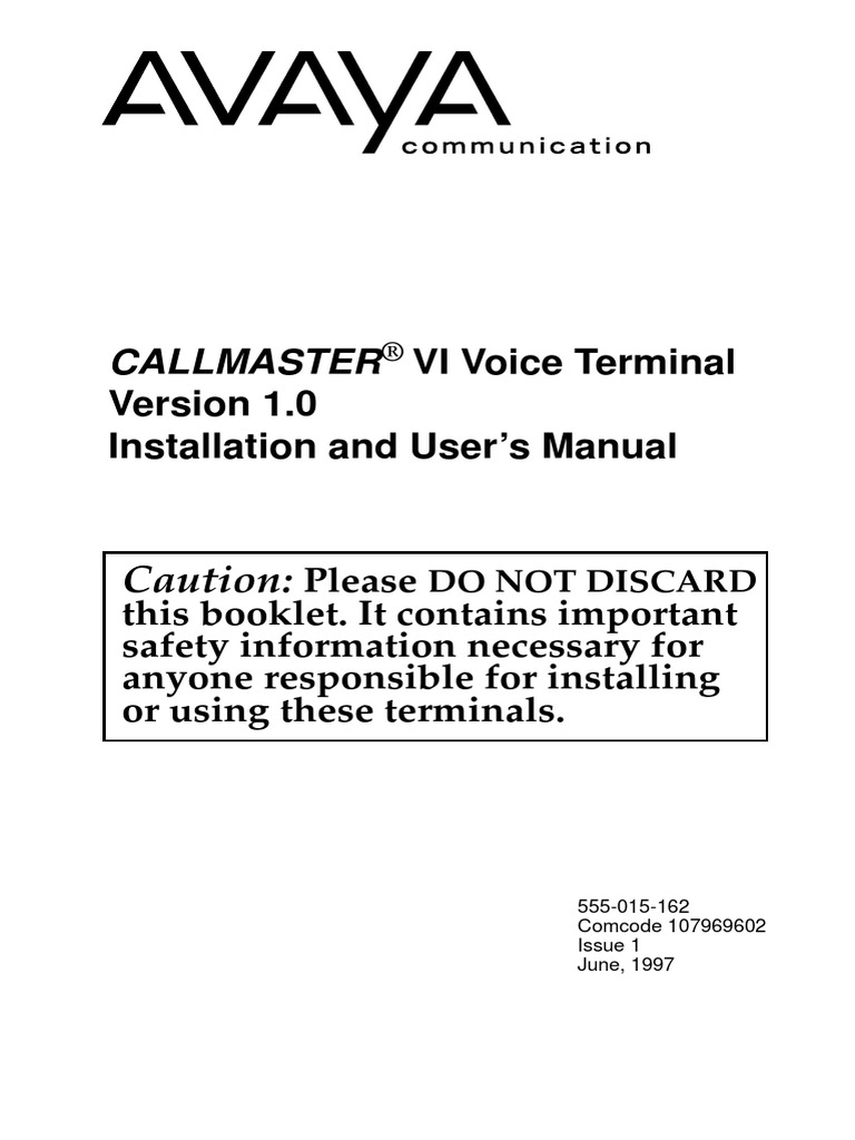 Callmaster: VI Voice Terminal Installation and User's Manual | PDF ...
