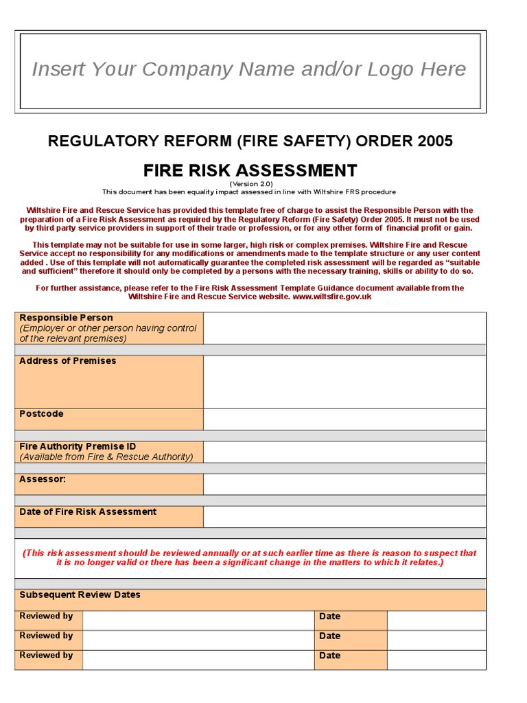 Fire Risk Assessment Template Guide | PDF | Fire Safety | Safety