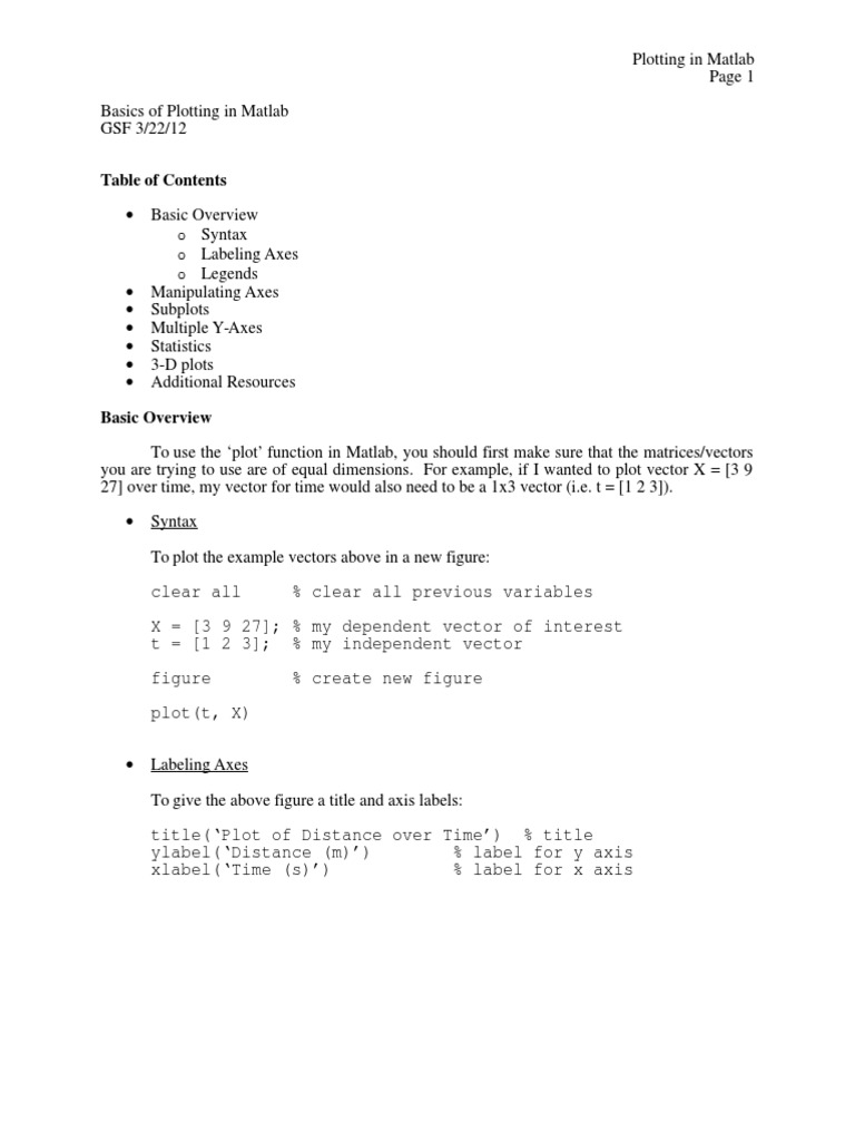 Labeling Axes in Matlab Plots | PDF