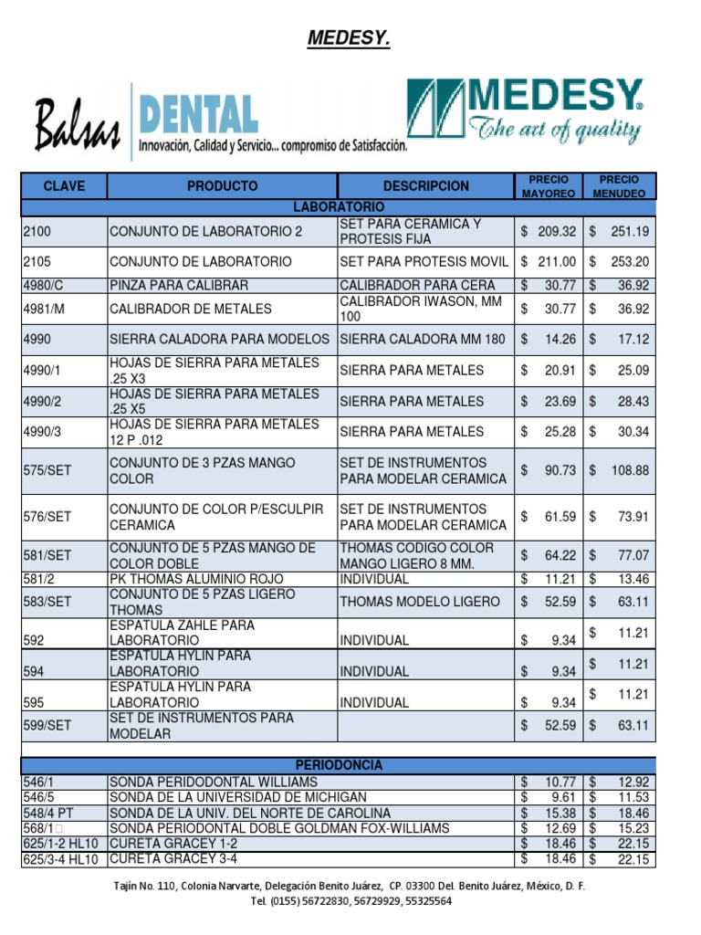 Nueva Lista Precios Balsas Dental 2014 1 1 Aluminio Monedas de