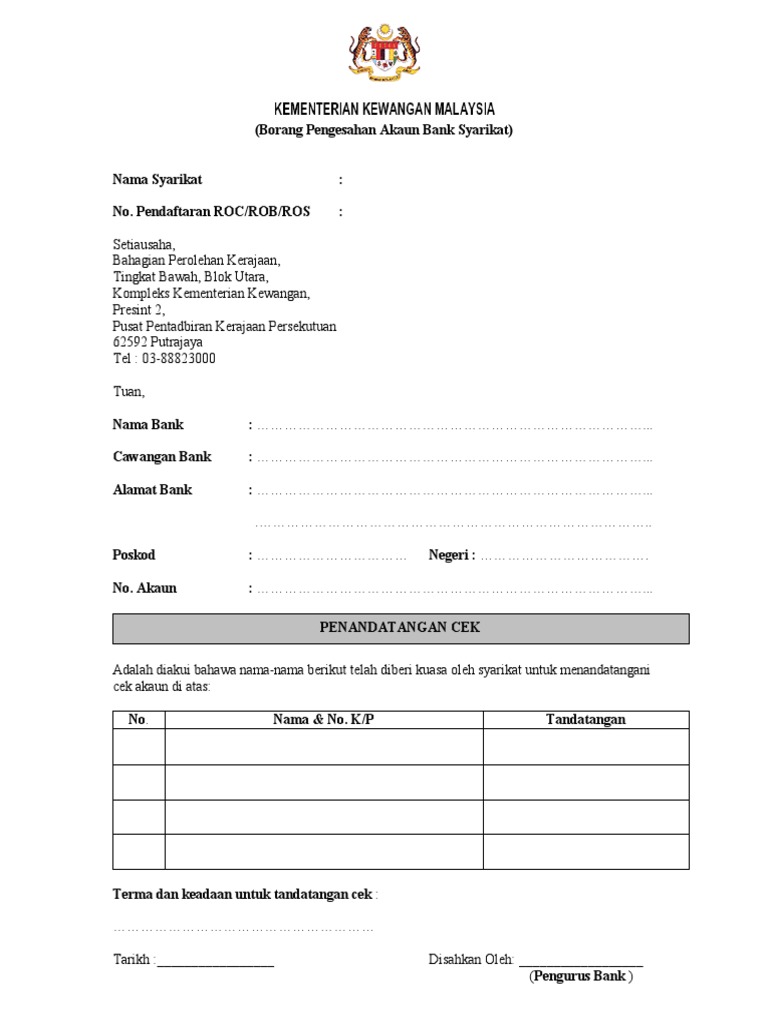 Borang Perincian Akaun Bank Syarikat Pdf