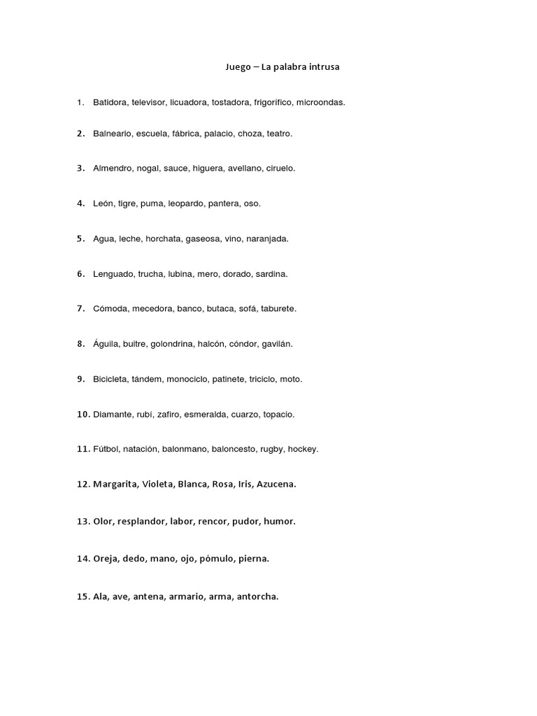 Juego de palabras: Encuentra la intrusa | PDF